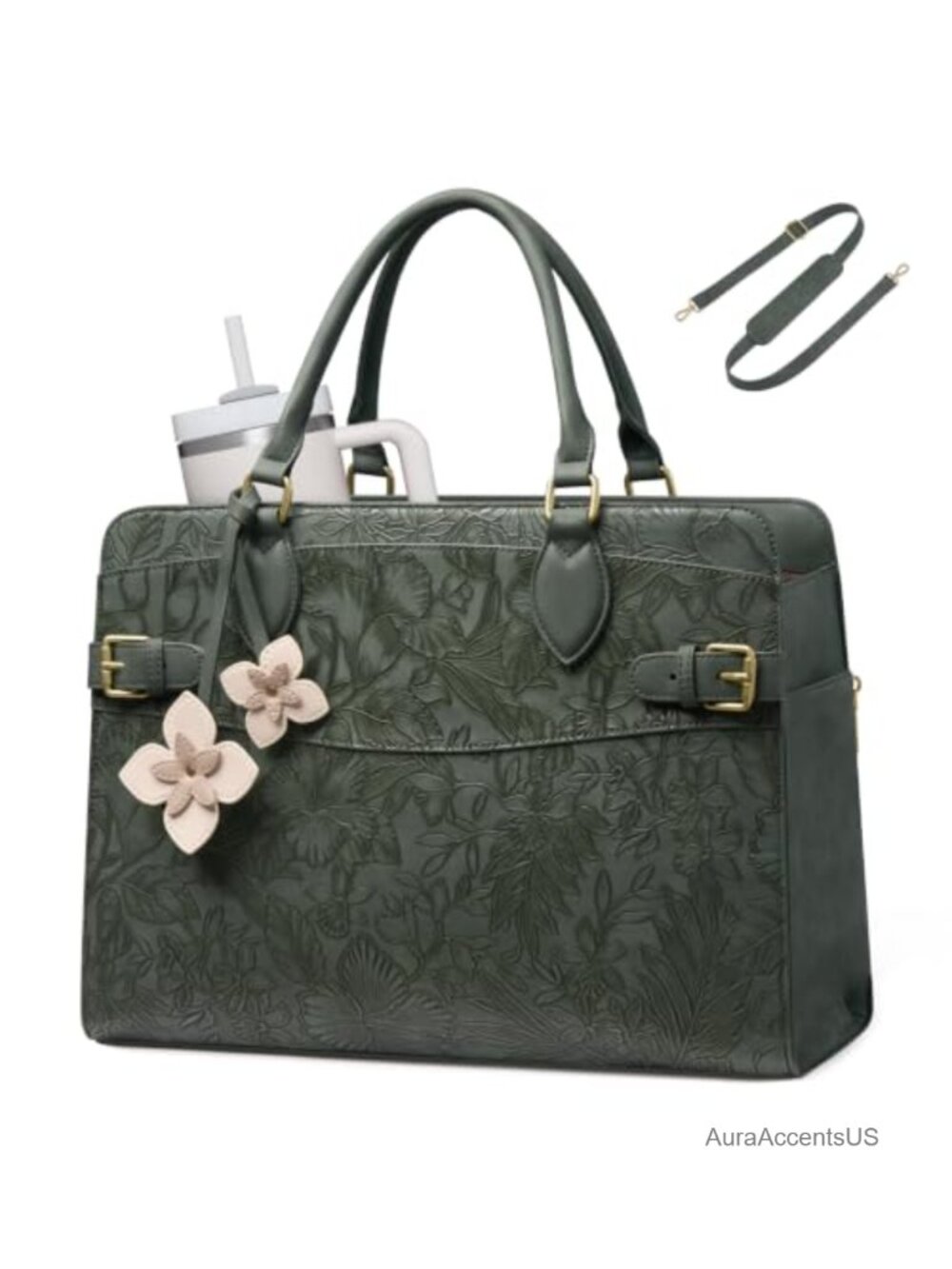Waterproof PU Leather Laptop Tote Bag with Cup Holder for Women Work